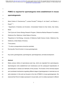 PSMC3 Is Required for Spermatogonia Niche Establishment in Mouse