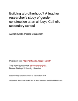 A Teacher Researcher's Study of Gender Construction at an All-Boys Catholic Secondary School