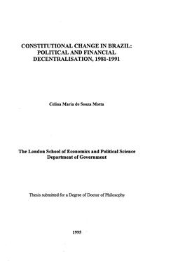 Constitutional Change in Brazil: Political and Financial Decentralisation, 1981-1991