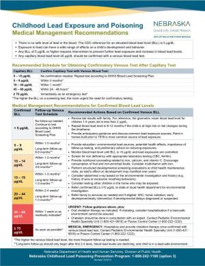 Childhood Lead Exposures: Medical Management Recommendations For