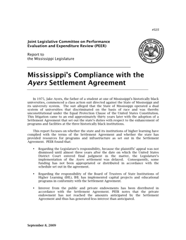 Mississippi's Compliance with the Ayers Settlement Agreement