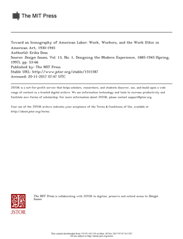 Toward an Iconography of American Labor: Work, Workers, and the Work Ethic in American Art, 1930-1945 Author(S): Erika Doss Source: Design Issues, Vol