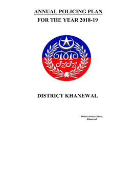 Annual Policing Plan for the Year 2018-19 District Khanewal