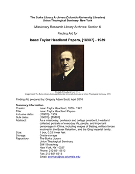 Isaac Taylor Headland Papers, [1890?] - 1939