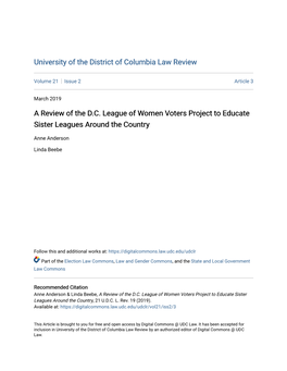 A Review of the D.C. League of Women Voters Project to Educate Sister Leagues Around the Country