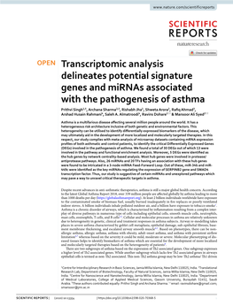 Transcriptomic Analysis Delineates Potential Signature Genes And