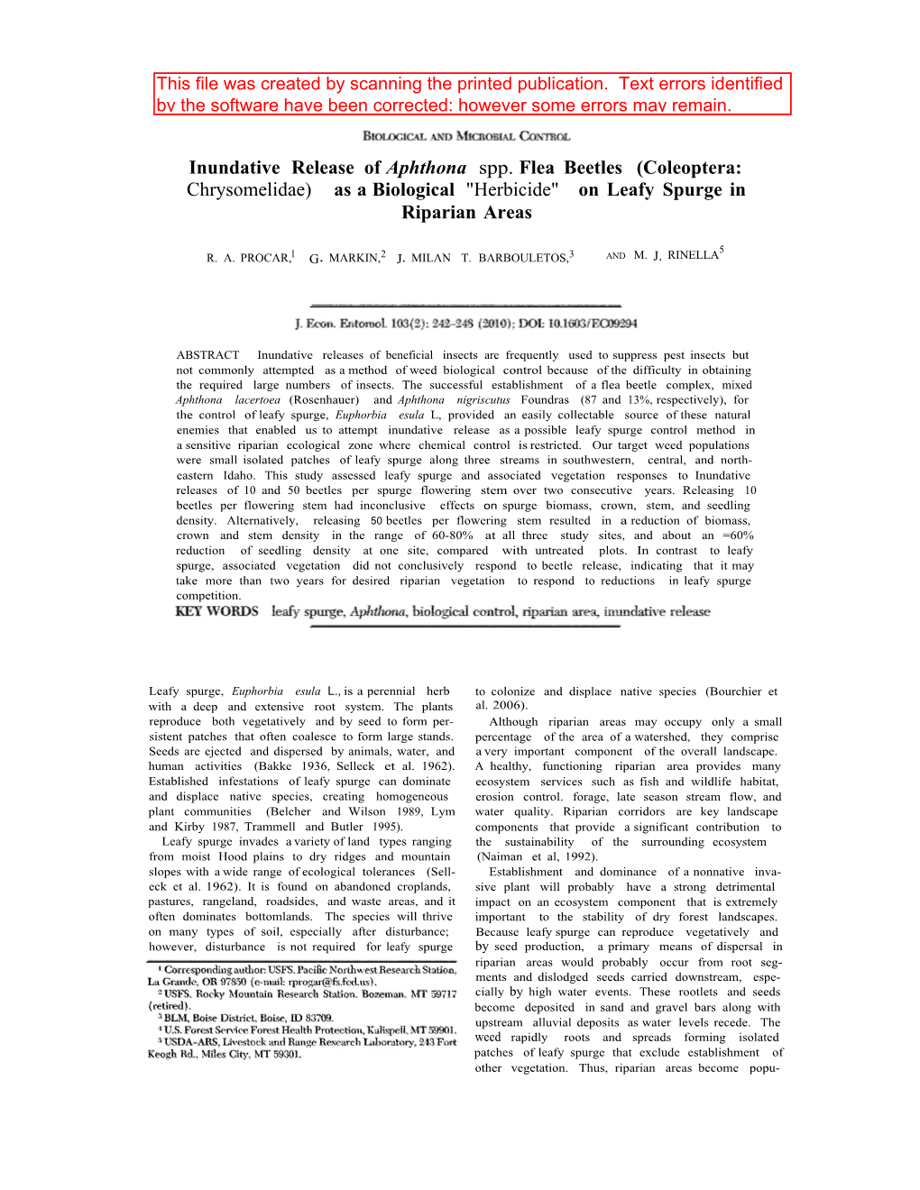 Inundative Release Of Aphthona Spp. Flea Beetles (Coleoptera ...