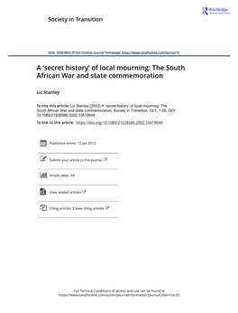 Of Local Mourning: the South African War and State Commemoration