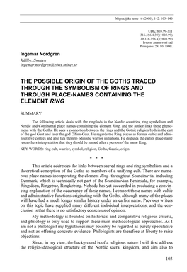 The Possible Origin of the Goths Traced Through the Symbolism of Rings and Through Place-Names Containing the Element Ring