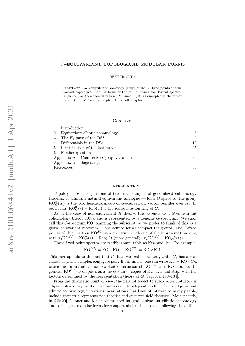 Arxiv:2101.06841V2 [Math.AT] 1 Apr 2021