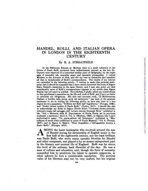 Handel, Rolli, and Italian Opera in London in the Eighteenth