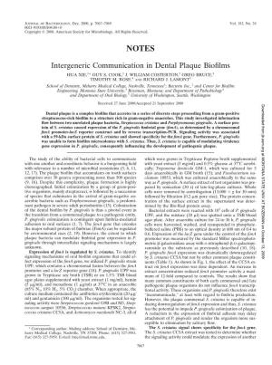 Intergeneric Communication in Dental Plaque Biofilms