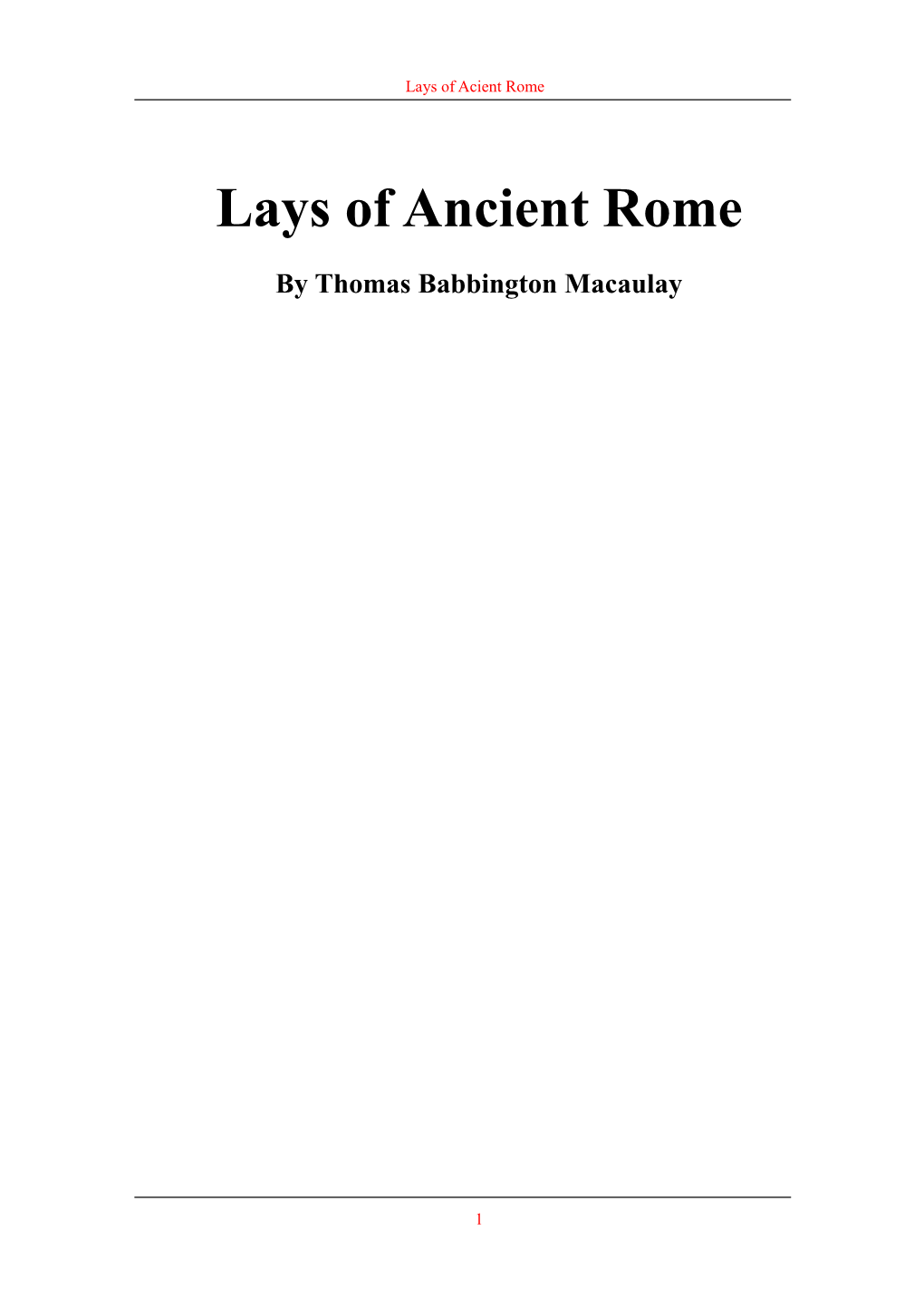 Lays of Ancient Rome