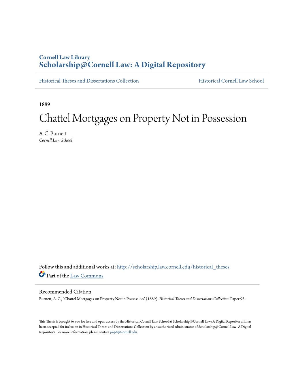 Chattel Mortgages on Property Not in Possession A