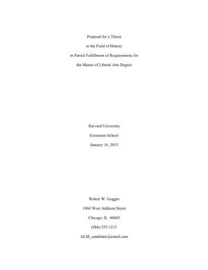 Proposal for a Thesis in the Field of History in Partial Fulfillment Of
