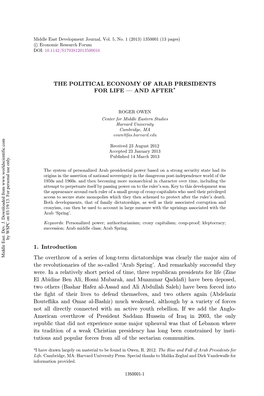 The Political Economy of Arab Presidents for Life ÀÀÀ and After