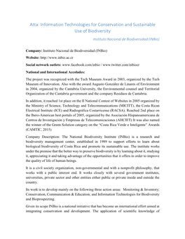 Atta: Information Technologies for Conservation and Sustainable Use of Biodiversity Instituto Nacional De Biodiversidad (Inbio)