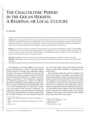 The Chalcolithic Period in the Golan Heights