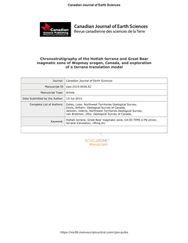 Chronostratigraphy of the Hottah Terrane and Great Bear Magmatic Zone of Wopmay Orogen, Canada, and Exploration of a Terrane Translation Model