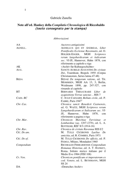 Gabriele Zanella Note All'ed. Hankey Della Compilatio Chronologica Di