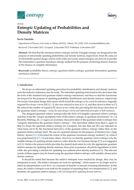 Entropic Updating of Probabilities and Density Matrices