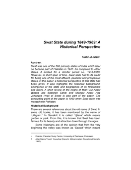 Swat State During 1849-1969: a Historical Perspective