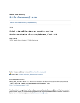 Four Women Novelists and the Professionalization of Accomplishment, 1796-1814