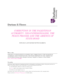 Corruption in the Palestinian Authority: Neo-Patrimonialism, the Peace Process and the Absence of State-Hood