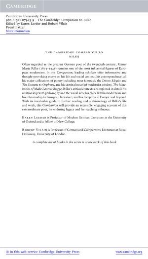 The Cambridge Companion to Rilke Edited by Karen Leeder and Robert Vilain Frontmatter More Information