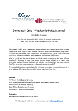 Democracy in Crisis – What Role for Political Science?