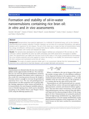 Formation and Stability of Oil-In-Water Nanoemulsions Containing Rice Bran