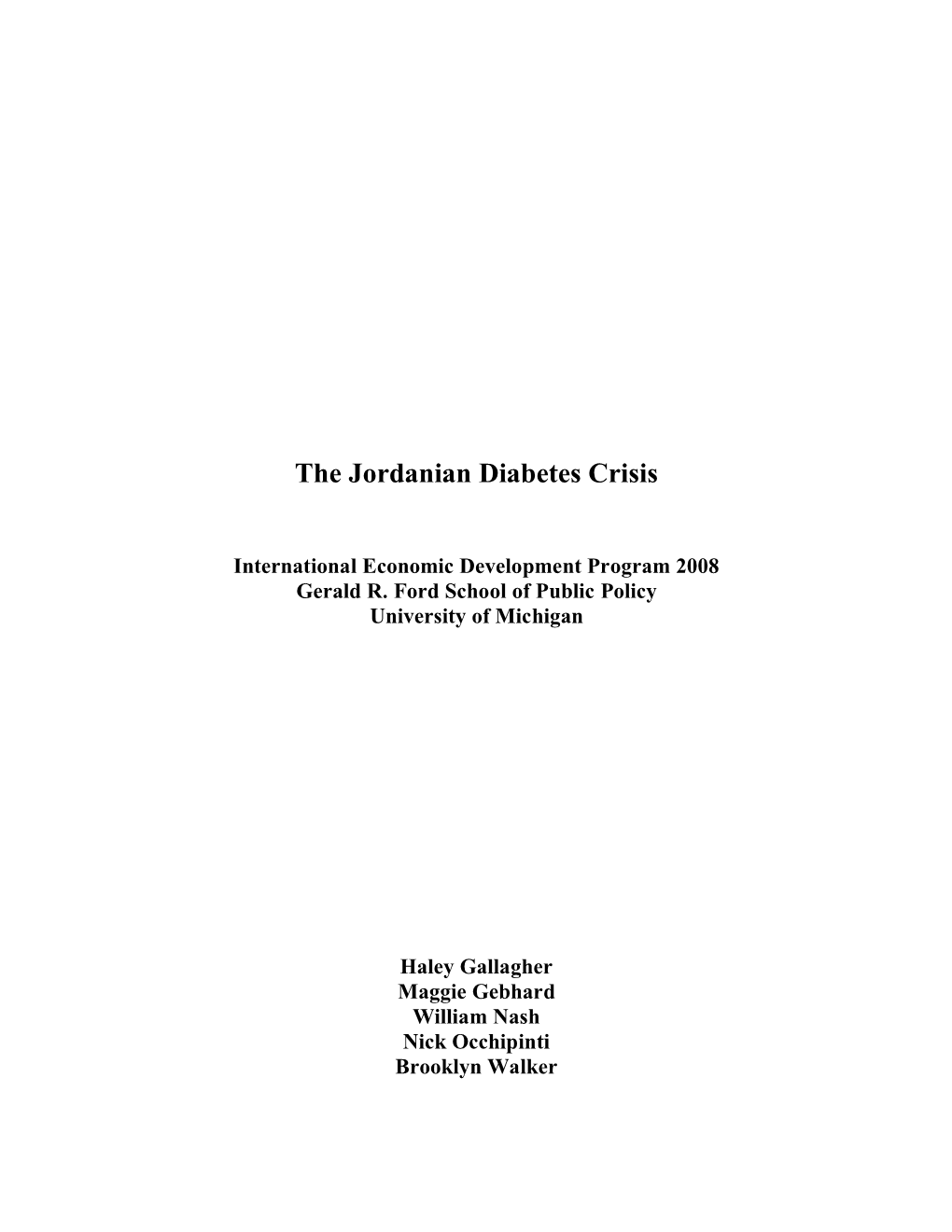 The Jordanian Diabetes Crisis