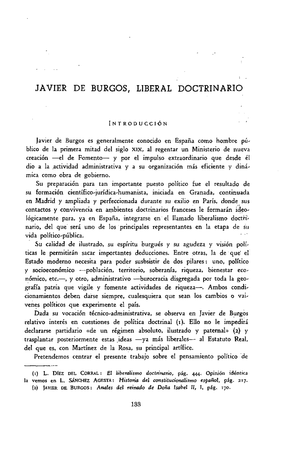 Javier De Burgos, Liberal Doctrinario