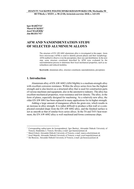 Afm and Nanoindentation Study of Selected Aluminium Alloys