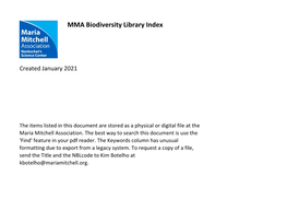MMA Biodiversity Library Index