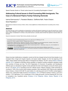 Addressing Cultural Issues in Grief Counseling with Immigrants: the Case of a Bereaved Filipino Family Following Homicide