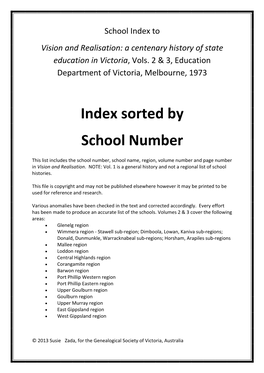 Victorian Schools by Number Vols