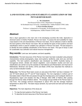 145. Land Systems and Land Suitability Classification of the Pennar River Basin