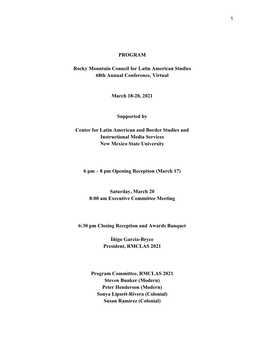 PROGRAM Rocky Mountain Council for Latin American Studies 68Th