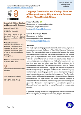 Language Distribution and Vitality: the Case of Mampruli Among Migrants in the Sekyere Afram Plains District, Ghana