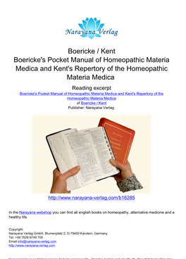 Boericke / Kent Boericke's Pocket Manual of Homeopathic Materia