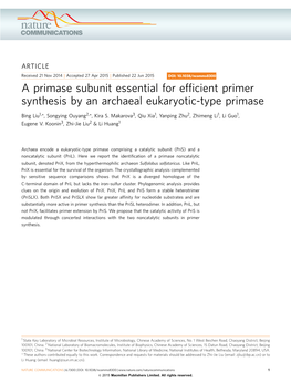 A Primase Subunit Essential for Efficient Primer Synthesis by An