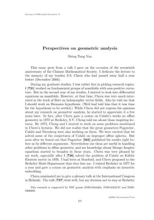 Perspectives on Geometric Analysis