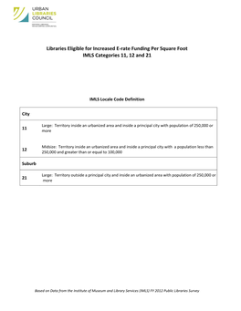 Libraries Eligible for Increased E-Rate Funding Per Square Foot IMLS Categories 11, 12 and 21