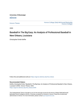 An Analysis of Professional Baseball in New Orleans, Louisiana