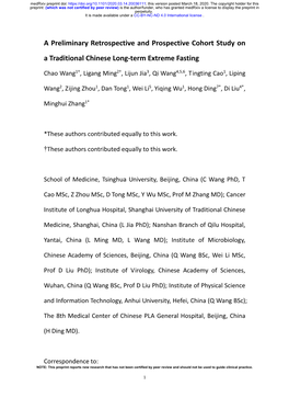 A Preliminary Retrospective and Prospective Cohort Study on a Traditional Chinese Long-Term Extreme Fasting