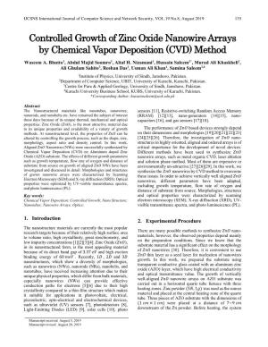 Controlled Growth of Zinc Oxide Nanowire Arrays by Chemical Vapor Deposition (CVD) Method
