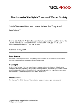 The Journal of the Sylvia Townsend Warner Society