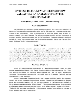 Dividend Discount Vs. Free Cash Flow Valuation: an Analysis of Mattel Incorporated