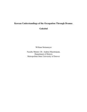 Korean Understandings of the Occupation Through Drama: Gaksital